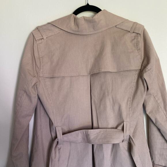Sandro Tan Trench Coat Jacket Belted Double Breasted Striped Short - Picture 13 of 15